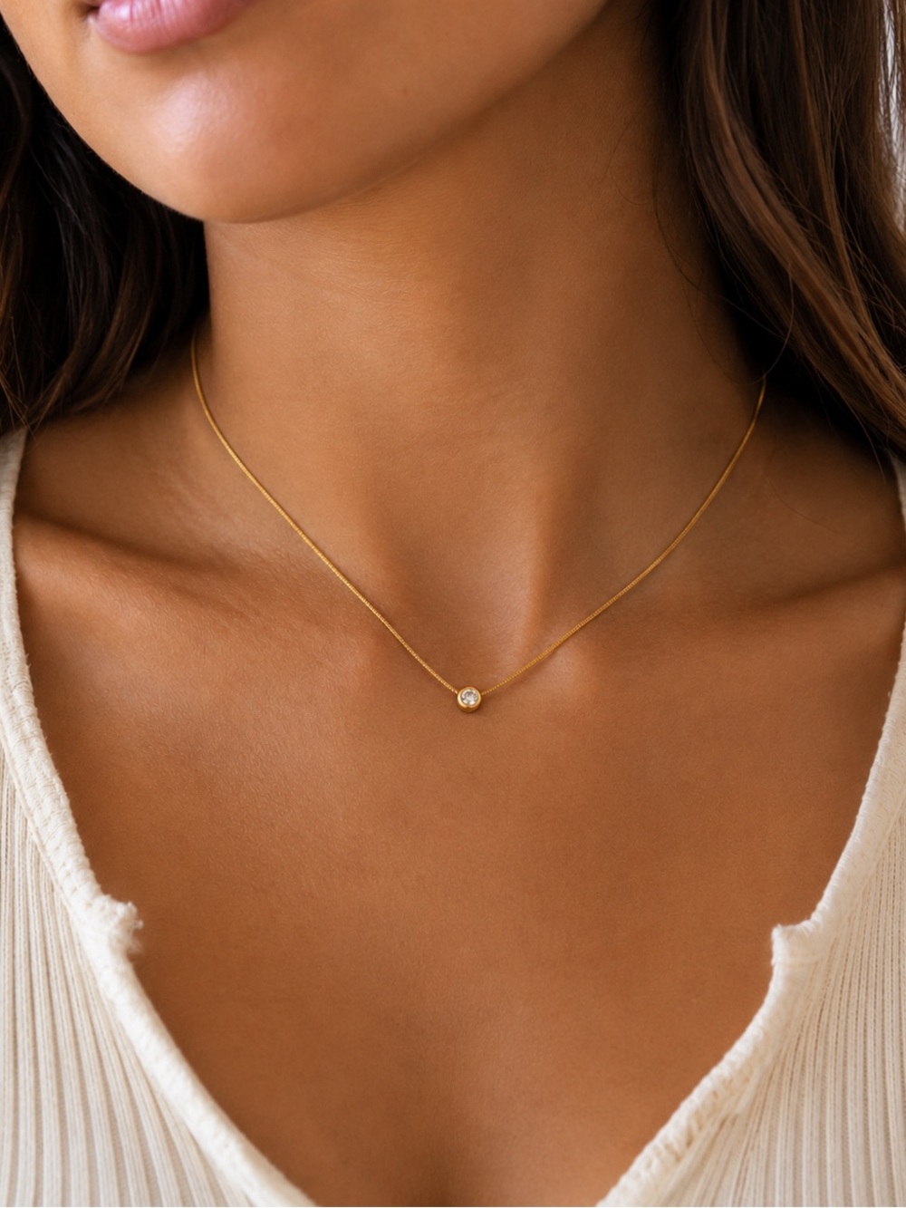 18K Gold Plated Bezel Solitaire Pendant Necklace